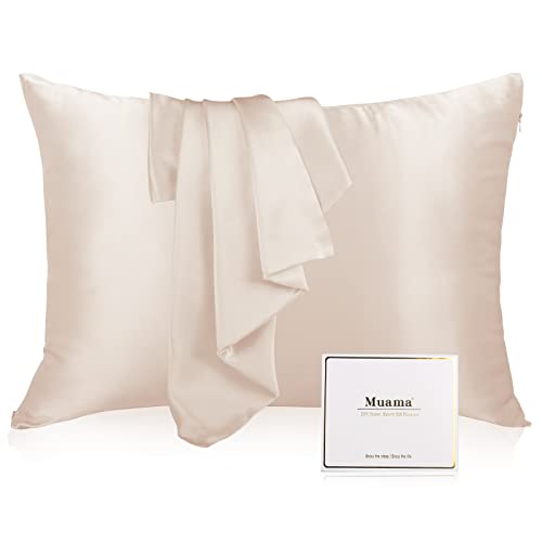 Silk Pillowcase, Muama Seidenkissenbezug 40x80 cm für Haar und Haut mit verstecktem Reißverschluss, beide Seiten 100% 19 Momme Maulbeerseide Seide Kissenbezug, 1 Stück (Beige) von Muama