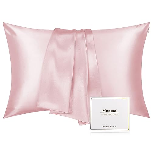 Silk Pillowcase, Muama Seidenkissenbezug 40x80 cm für Haar und Haut mit verstecktem Reißverschluss, beide Seiten 100% 19 Momme Maulbeerseide Seide Kissenbezug, 1 Stück (Rosa) von Muama