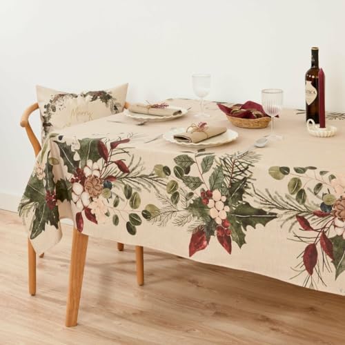 Muaré Tischdecke, schmutzabweisend, Weihnachten, Mistletoe, 450 x 155 cm von Muaré