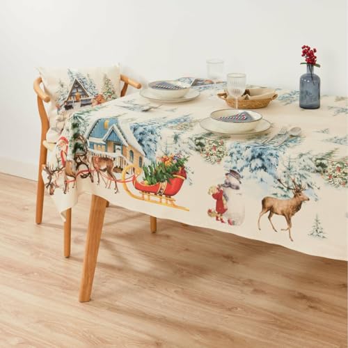 Muaré Tischdecke, schmutzabweisend, Weihnachtslandschaft, 300 x 155 cm von Muaré