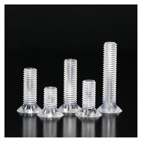 Muarted 40 Stück M3 / M4, 4-25 mm DIN965 transparente Schrauben, Nylon, PC-Senkkopf, Flachkopf, Kreuz-Acrylschraube(6mm,M4) von Muarted