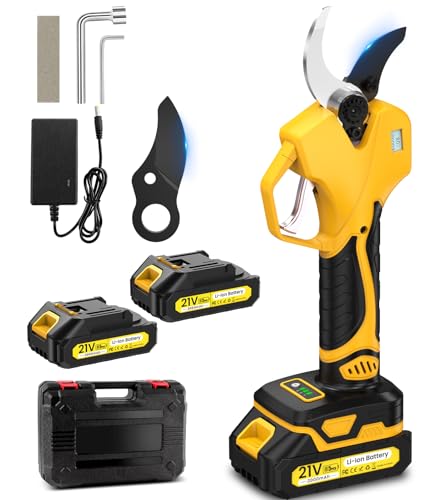 Akku Astschere, 50MM Astschere Akku, Mit Bildschirm, bürstenlosem 1000-W-Motor, 2 2000-mAh-Akkus, 2 SK7-Klingen, 1000 Schnitte pro Ladung, geeignet für Obstgärten und Bauernhöfe von MuatCtarom