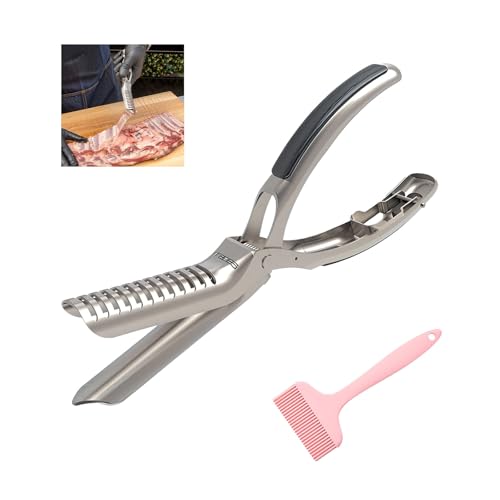 BBQ Rib Membran Entferner Werkzeug mit Bonus Silikon Backpinsel - Edelstahl Rib Skinner für einfache Membranentfernung - Heavy Duty Meat Prep Tool zum Grillen & Räuchern von Mucee