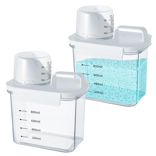 Mucek 2 Stück 1100ml Airtight Detergent Dispenser with Measuring Cup, Waschmittel Waschpulver Aufbewahrungsbox,Detergent Washing Powder Storage Box, Vorratsbehälter für Waschmittel Futterbehälter von Mucek
