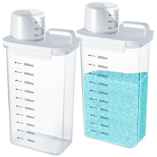 Mucek 2 Stück 2300 ml Luftdichter Waschmittelspender mit Messbecher, Waschmittel Aufbewahrung,Waschpulver Aufbewahrungsbox,Airtight Detergent Dispenser with Measuring Cup von Mucek