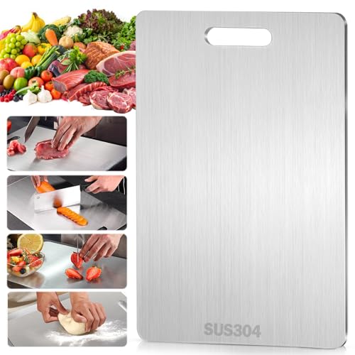 1 Stück Schneidebrett Edelstahl, Doppelseitiges Lebensmittel Grade Schneidebrett, Cutting Board für Fleisch, Brot, Gemüse & Obst, Hitzebeständig und langlebig (30x46cm) von Mucek