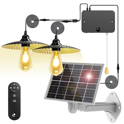 Solar Hängelampe, Solarlampen für Außen Hängend mit Fernbedienung 10 M, Dimmbare/Zeitgesteuerte Solarlampe, USB-Aufladung 5200mAh Batteriekapazität, IP65 Wasserdicht, für Innen/Außen (2 Licht) von Mucek