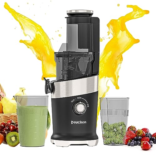 Muchen Slow Juicer Entsafter Gemüse und Obst elektrische Fruchtpresse Für ganzen Früchten und Gemüse Rückwärts Funktion Ruhiger Motor Frisch Gesunder Saft, 150W, Schwarz, ‎ZM1908 von Muchen