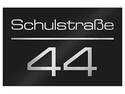 Hausnummer Anthrazit - Hausnummernschild mit Lasergravur - Straßenname und Nummer - Türschild Personalisiert - Hausnummern - Namensschilder Haustür (160x110 mm) von MuchoWow