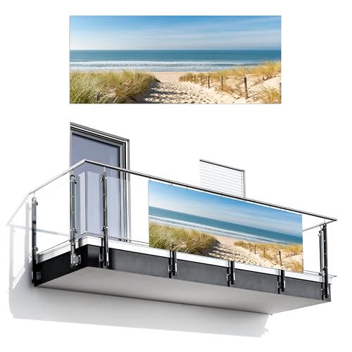 MuchoWow© Balkon Seitensichtschutz Einseitig 130x300 cm Groß PVC Terrassen Gartensichtschutz ohne Bohren Wetterfest Zaun Schutz Terrasse Balcony Decoration Strand - Meer - Düne - Sand - Sommer von MuchoWow