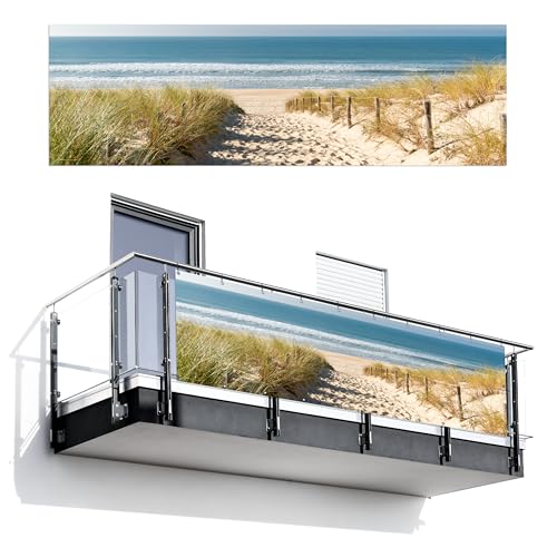 MuchoWow© Balkon Seitensichtschutz Einseitig 90x300 cm Groß PVC Terrassen Gartensichtschutz ohne Bohren Wetterfest Zaun Schutz Terrasse Balcony Decoration Strand - Meer - Düne - Sand - Sommer von MuchoWow