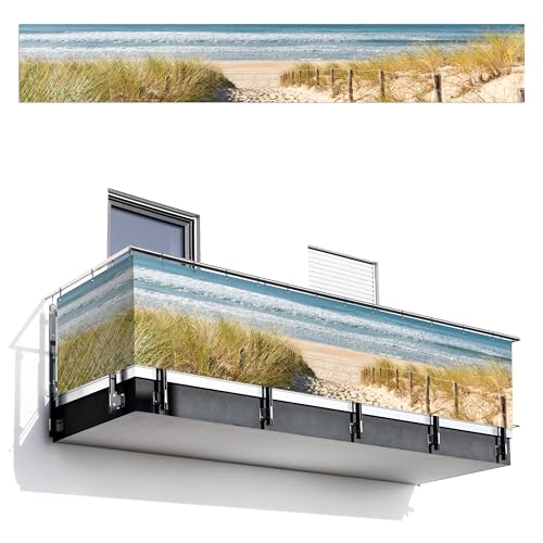 MuchoWow© Balkon Seitensichtschutz Einseitig 80x500 cm Groß PVC Terrassen Gartensichtschutz ohne Bohren Wetterfest Zaun Schutz Terrasse Balcony Decoration Strand - Meer - Düne - Sand - Sommer von MuchoWow