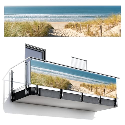 MuchoWow© Balkon Seitensichtschutz Einseitig 85x300 cm Groß PVC Terrassen Gartensichtschutz ohne Bohren Wetterfest Zaun Schutz Terrasse Balcony Decoration Strand - Meer - Düne - Sand - Sommer von MuchoWow