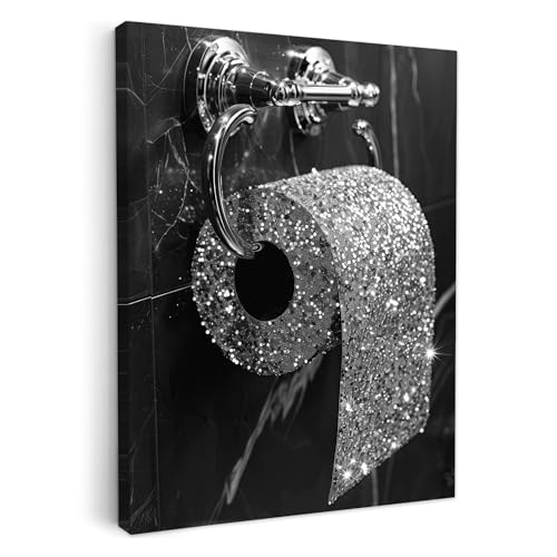 MuchoWow© Bild auf Leinwand 30x40 cm Bilder Badezimmer WC Wand Deko Wohnzimmer Modern Wanddeko Bilderwand Geschenk Toilette - Toilettenpapier - Schwarz und weiß von MuchoWow