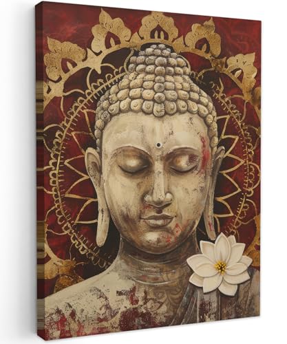 MuchoWow© Bild auf Leinwand 30x40 cm Schlafzimmer Bilder Badezimmer Wand Deko Wohnzimmer Modern Wanddeko Bilderwand Geschenk Buddha - Zen - Blume - Mandala - Gold - Spirituell von MuchoWow