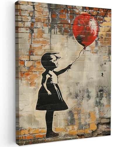 MuchoWow© Bild auf Leinwand 30x40 cm Schlafzimmer Bilder Badezimmer Wand Deko Wohnzimmer Modern Wanddeko Bilderwand Geschenk Graffiti - Banksy - Mädchen - Street art von MuchoWow