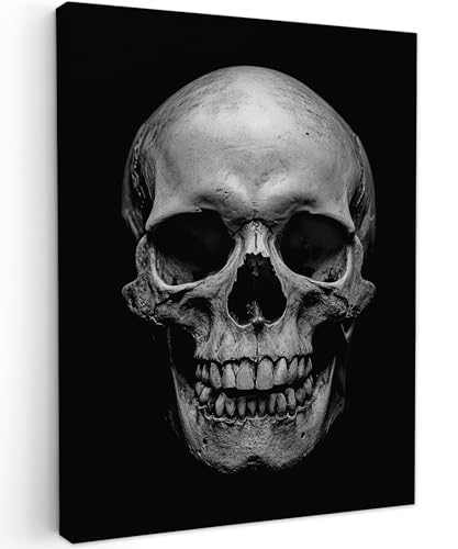 MuchoWow© Bild auf Leinwand 30x40 cm Schlafzimmer Bilder Badezimmer Wand Deko Wohnzimmer Modern Wanddeko Bilderwand Geschenk Schädel - Schwarz - Totenkopf - Weiß von MuchoWow