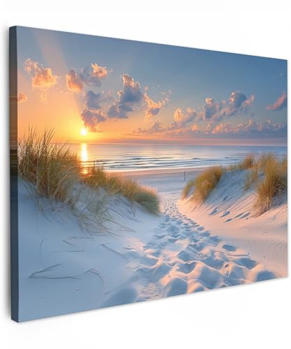 MuchoWow© Bild auf Leinwand 40x30 cm Schlafzimmer Bilder Badezimmer Wand Deko Wohnzimmer Modern Wanddeko Bilderwand Geschenk Sonnenuntergang - Strand - Natur - Meer - Sommer von MuchoWow