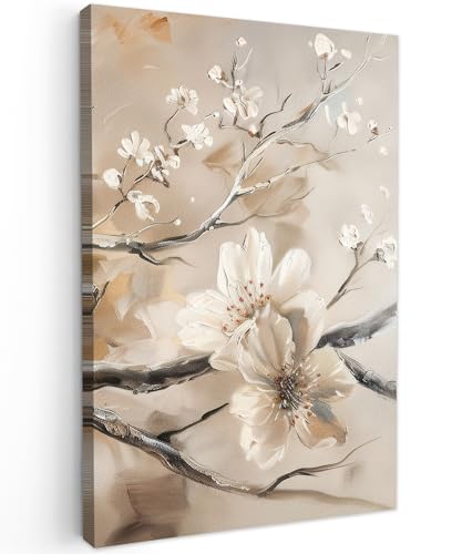 MuchoWow© Bild auf Leinwand 40x60 cm Schlafzimmer Bilder Badezimmer Wand Deko Wohnzimmer Modern Wanddeko Bilderwand Geschenk Blumen - Natur - Weiß - Blüte - Abstrakt von MuchoWow