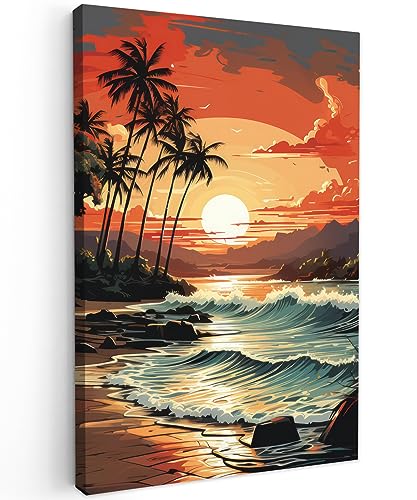 MuchoWow© Bild auf Leinwand 40x60 cm Schlafzimmer Bilder Wand Deko Wohnzimmer Modern Wanddeko Bilderwand Geschenk Retro - Natur - Sonne - Wasser - Bäume - Berge - Landschaft von MuchoWow