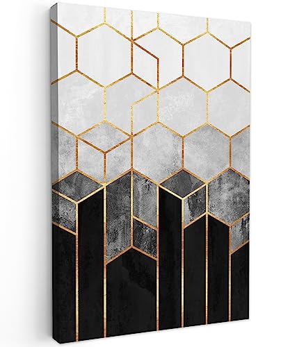 MuchoWow© Bild auf Leinwand 40x60 cm Schlafzimmer Bilder Wand Goldene Deko Wohnzimmer Modern Wanddeko Bilderwand Geschenk Gold - Hexagon - Chic - Muster - Luxe von MuchoWow