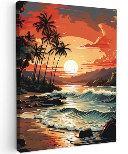 MuchoWow© Bild auf Leinwand 50x70 cm Schlafzimmer Bilder Wand Deko Wohnzimmer Modern Wanddeko Bilderwand Geschenk Retro - Natur - Sonne - Wasser - Bäume - Berge - Landschaft von MuchoWow