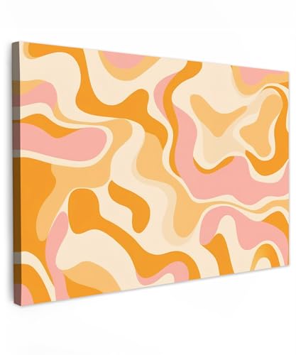 MuchoWow© Bild auf Leinwand 60x40 cm Schlafzimmer Bilder Badezimmer Wand Deko Wohnzimmer Modern Wanddeko Bilderwand Geschenk Abstrakt - Wellen - Orange von MuchoWow