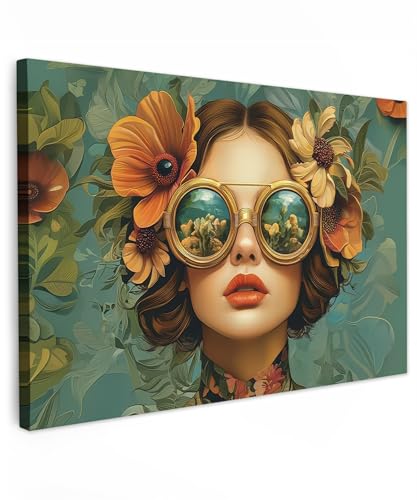 MuchoWow© Bild auf Leinwand 60x40 cm Schlafzimmer Bilder Badezimmer Wand Deko Wohnzimmer Modern Wanddeko Bilderwand Geschenk Frau - Blumen - Schmetterlinge - Natur - Vintage von MuchoWow