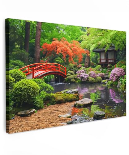 MuchoWow© Bild auf Leinwand 60x40 cm Schlafzimmer Bilder Badezimmer Wand Deko Wohnzimmer Modern Wanddeko Bilderwand Geschenk Japanischer Garten - Natur - Bäume - Pflanzen - Japan von MuchoWow