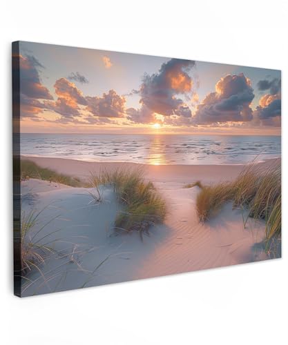 MuchoWow© Bild auf Leinwand 60x40 cm Schlafzimmer Bilder Badezimmer Wand Deko Wohnzimmer Modern Wanddeko Bilderwand Geschenk Sonnenuntergang - Meer - Strand - Dünen - Natur von MuchoWow