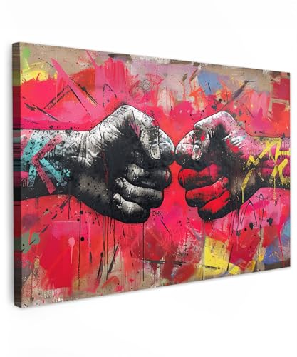 MuchoWow© Bild auf Leinwand 60x40 cm Schlafzimmer Bilder Badezimmer Wand Deko Wohnzimmer Modern Wanddeko Bilderwand Geschenk Street art - Hände - Graffiti - Kunst - Banksy von MuchoWow