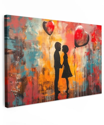 MuchoWow© Bild auf Leinwand 60x40 cm Schlafzimmer Bilder Badezimmer Wand Deko Wohnzimmer Modern Wanddeko Bilderwand Geschenk Street art - Liebe - Graffiti - Kunst - Banksy von MuchoWow