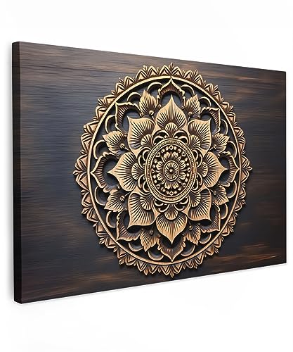 MuchoWow© Bild auf Leinwand 60x40 cm Schlafzimmer Bilder Wand Deko Wohnzimmer Modern Wanddeko Bilderwand Geschenk Mandala - Holz - Blumen - Braun von MuchoWow