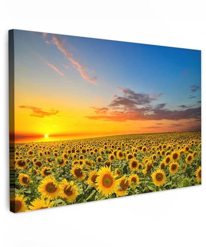 MuchoWow© Bild auf Leinwand 60x40 cm Schlafzimmer Bilder Wand Deko Wohnzimmer Modern Wanddeko Bilderwand Geschenk Natur - Blumen - Sonnenblume - Sonnenuntergang - Nacht - Orange von MuchoWow