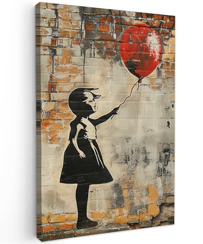 MuchoWow© Bild auf Leinwand 60x90 cm Schlafzimmer Bilder Badezimmer Wand Deko Wohnzimmer Modern Wanddeko Bilderwand Geschenk Graffiti - Banksy - Mädchen - Street art von MuchoWow