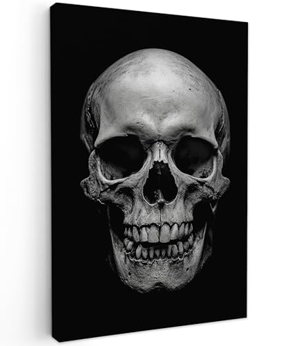 MuchoWow© Bild auf Leinwand 60x90 cm Schlafzimmer Bilder Badezimmer Wand Deko Wohnzimmer Modern Wanddeko Bilderwand Geschenk Schädel - Schwarz - Totenkopf - Weiß von MuchoWow