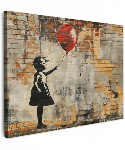 MuchoWow© Bild auf Leinwand 70x50 cm Schlafzimmer Bilder Badezimmer Wand Deko Wohnzimmer Modern Wanddeko Bilderwand Geschenk Graffiti - Banksy - Mädchen - Street art von MuchoWow