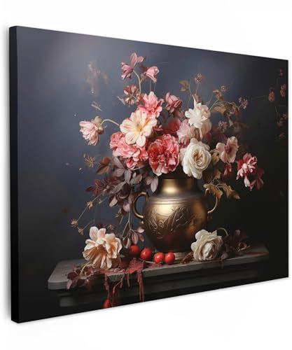MuchoWow© Bild auf Leinwand 70x50 cm Schlafzimmer Bilder Badezimmer Wand Deko Wohnzimmer Modern Wanddeko Bilderwand Geschenk Stilleben - Blumen - Rosen - Blumenstrauß - Vase von MuchoWow