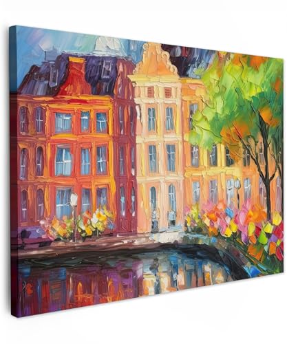 MuchoWow© Bild auf Leinwand 70x50 cm Schlafzimmer Bilder Wand Deko Wohnzimmer Modern Wanddeko Bilderwand Geschenk Kunstdruck - Öl - Amsterdam - Kunst - Bunt von MuchoWow