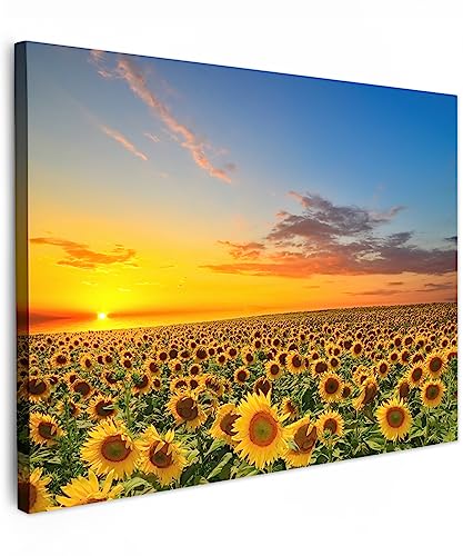 MuchoWow© Bild auf Leinwand 70x50 cm Schlafzimmer Bilder Wand Deko Wohnzimmer Modern Wanddeko Bilderwand Geschenk Natur - Blumen - Sonnenblume - Sonnenuntergang - Nacht - Orange von MuchoWow