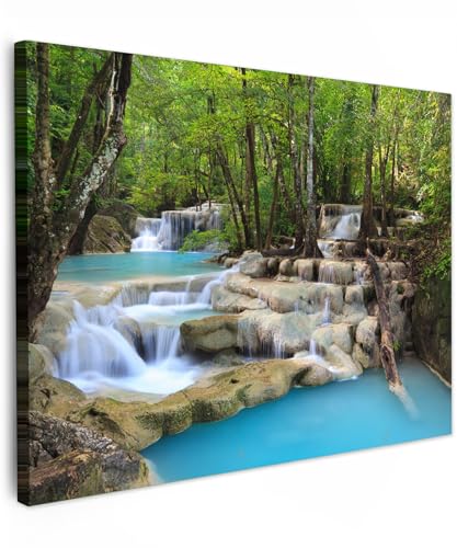 MuchoWow© Bild auf Leinwand 70x50 cm Schlafzimmer Bilder Wand Deko Wohnzimmer Modern Wanddeko Bilderwand Geschenk Wasserfall - Natur - Fluss - Wald - Wasser von MuchoWow