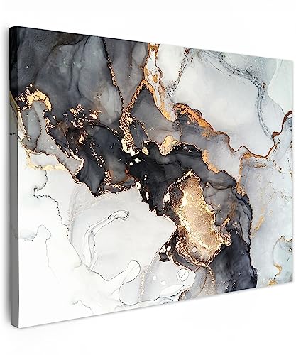 MuchoWow© Bild auf Leinwand 70x50 cm Schlafzimmer Bilder Wand Goldene Deko Wohnzimmer Modern Wanddeko Gold Bilderwand Geschenk Marmor - Abstrakt - Schwarz Weiß - Luxus von MuchoWow