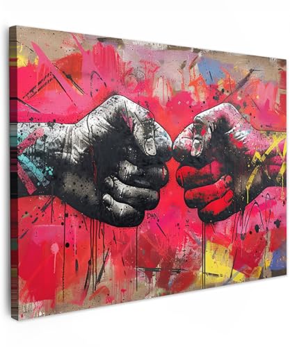 MuchoWow© Bild auf Leinwand 80x60 cm Schlafzimmer Bilder Badezimmer Wand Deko Wohnzimmer Modern Wanddeko Bilderwand Geschenk Street art - Hände - Graffiti - Kunst - Banksy von MuchoWow