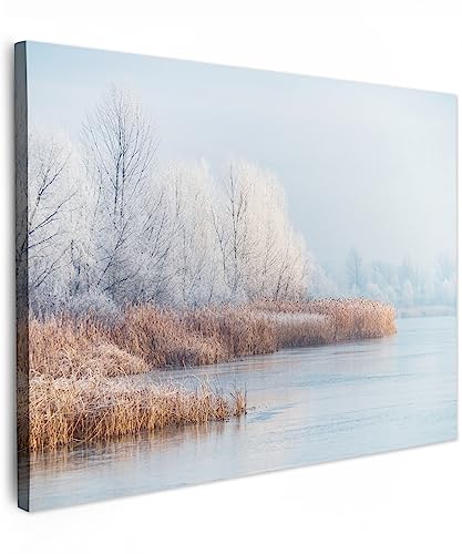 MuchoWow© Bild auf Leinwand 80x60 cm Schlafzimmer Bilder Wand Deko Wohnzimmer Modern Wanddeko Bilderwand Geschenk Natur - Landschaft - Winter - Schnee - Eis - Morgen von MuchoWow