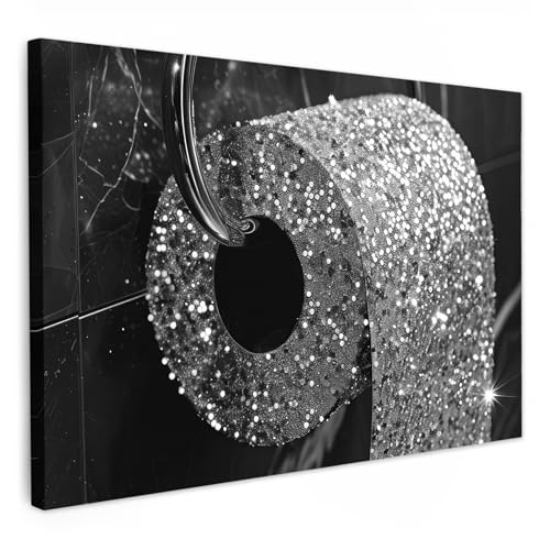 MuchoWow© Bild auf Leinwand 90x60 cm Bilder Badezimmer WC Wand Deko Wohnzimmer Modern Wanddeko Bilderwand Geschenk Toilette - Toilettenpapier - Schwarz und weiß von MuchoWow