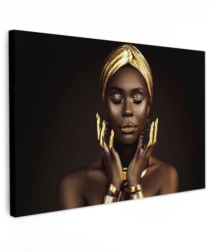 MuchoWow© Bild auf Leinwand 90x60 cm Schlafzimmer Bilder Badezimmer Wand Deko Wohnzimmer Modern Wanddeko Bilderwand Geschenk Frau - Gold - Porträt - Schmuck - Luxus von MuchoWow