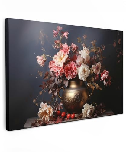 MuchoWow© Bild auf Leinwand 90x60 cm Schlafzimmer Bilder Badezimmer Wand Deko Wohnzimmer Modern Wanddeko Bilderwand Geschenk Stilleben - Blumen - Rosen - Blumenstrauß - Vase von MuchoWow