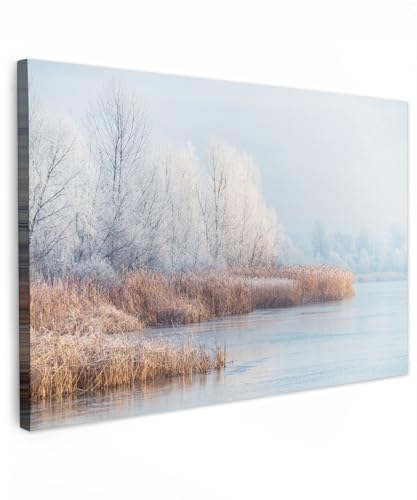 MuchoWow© Bild auf Leinwand 90x60 cm Schlafzimmer Bilder Wand Deko Wohnzimmer Modern Wanddeko Bilderwand Geschenk Natur - Landschaft - Winter - Schnee - Eis - Morgen von MuchoWow