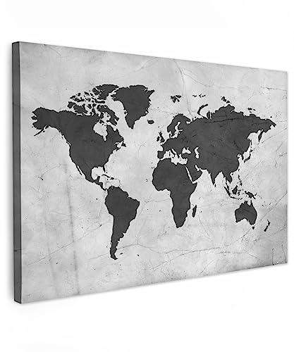 MuchoWow© Bild auf Leinwand 90x60 cm Schlafzimmer Bilder Wand Deko Wohnzimmer Modern Wanddeko Bilderwand Geschenk Weltkarte - Landkarte Welt - Vintage - Grau - Design - Atlas von MuchoWow