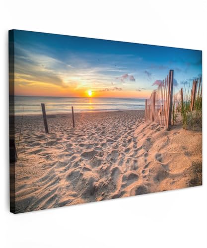 MuchoWow© Bild auf Leinwand Groß 120x80 cm XXL Schlafzimmer Bilder Badezimmer Wand Deko Wohnzimmer Modern Wanddeko Bilderwand Geschenk Dünen - Sonnenuntergang - Strand - Meer - Horizont von MuchoWow